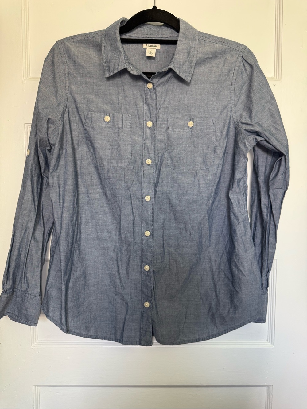 L.L. Bean Blue Chambray Button-Down Shirt Mother of Pearl Buttons Lightweight S